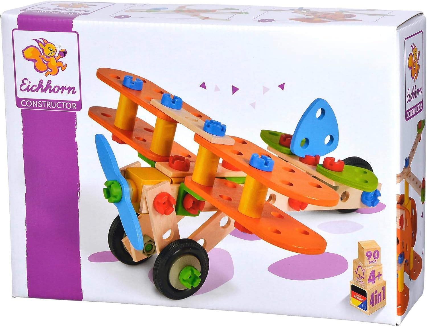 Eichhorn - Avion 4 en 1 - Jeu de Construction Bois - 85 Pièces - Dès 4 Ans - Bois de Hêtre Labellisé FSC