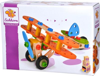 Eichhorn - Avion 4 en 1 - Jeu de Construction Bois - 85 Pièces - Dès 4 Ans - Bois de Hêtre Labellisé FSC