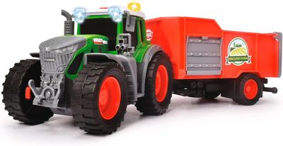 Dickie Toys Tracteur Fendt avec remorque (26 cm) - Jouet Tracteur pour Enfants à partir de 3 Ans avec mécanisme à Roue Libre, lumière, Son et Autres Fonctions, avec balles de Foin