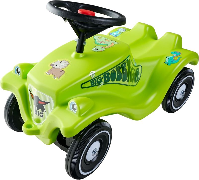 Big Bobby Car Classic Dino - Porteur à partir de 1 an - Design Dinosaure coloré - avec Volant de sécurité Noir et klaxon - pour Enfants à partir de 12 Mois (jusqu'à 50 kg) - Vert - avec Autocollants