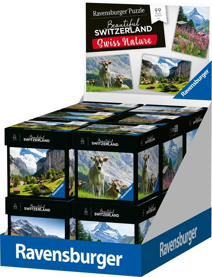 Ravensburger puzzle 99 pièces dans une petite boite sur le thème Suisse nature avec 6 différents sujets