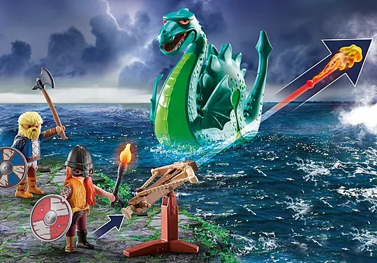 Playmobil Duo de Vikings, barque, canon et monstre dragon marin, Promo-Pack!