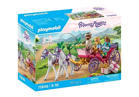 Playmobil Princess Magic Cheval avec Calèche avec couple princier, cocher et cadeau