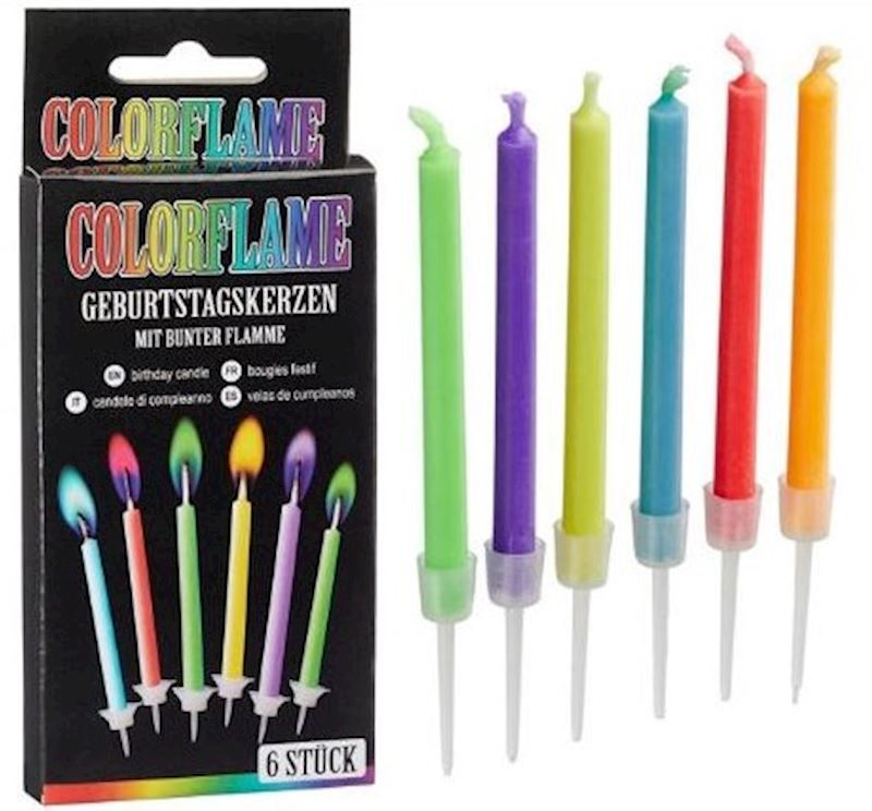 Bougie d'anniversaire flamme colorée 6 pièces