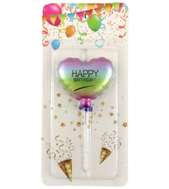 Bougie ballon coeur  pour gâteau 11cm Happy Birthday couleurs arc-en-ciel pour anniversaire