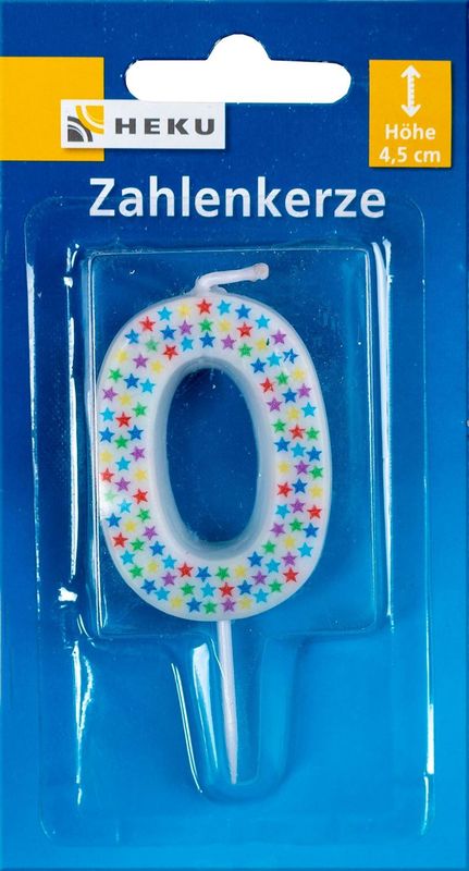 Bougie d'anniversaire avec des étoiles multicolores et pic, Numéro 0, 7 cm, pour gâteaux