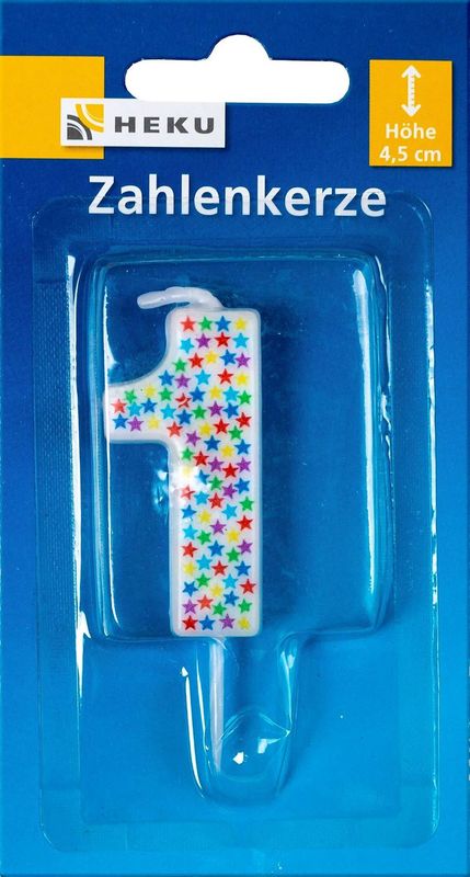 Bougie d'anniversaire avec des étoiles multicolores et pic, Numéro 1, 7 cm, pour gâteaux