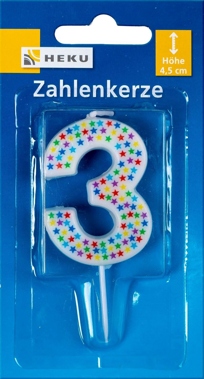 Bougie d&#39;anniversaire avec des étoiles multicolores et pic, Numéro 3, 7 cm, pour gâteaux