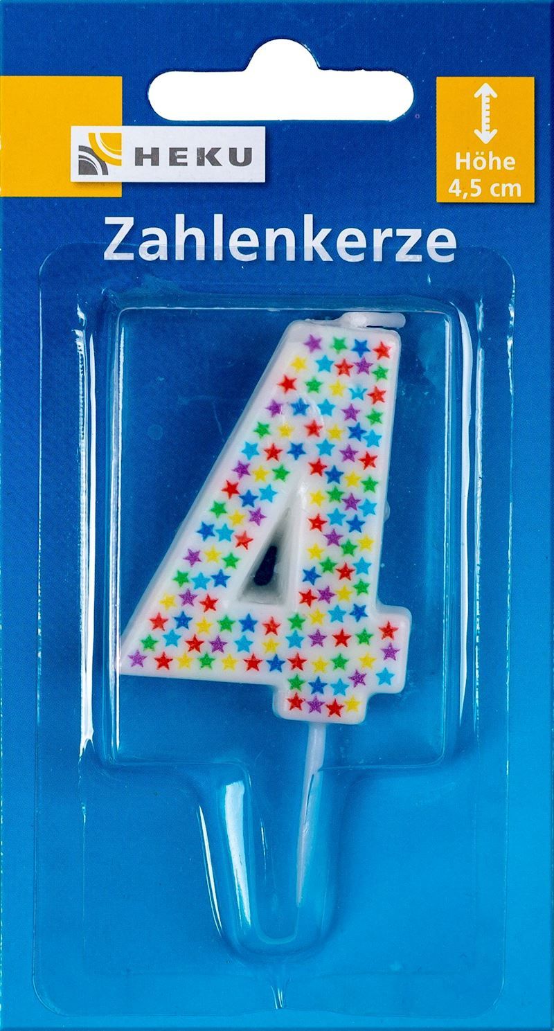 Bougie d&#39;anniversaire avec des étoiles multicolores et pic, Numéro 4, 7 cm, pour gâteaux