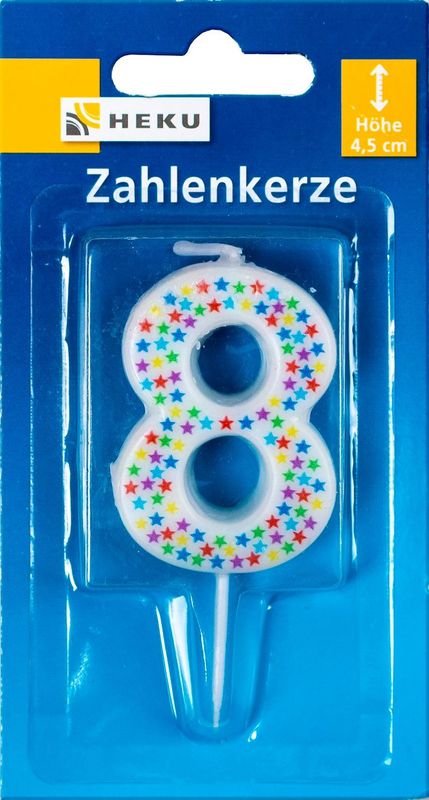 Bougie d'anniversaire avec des étoiles multicolores et pic, Numéro 8, 7 cm, pour gâteaux