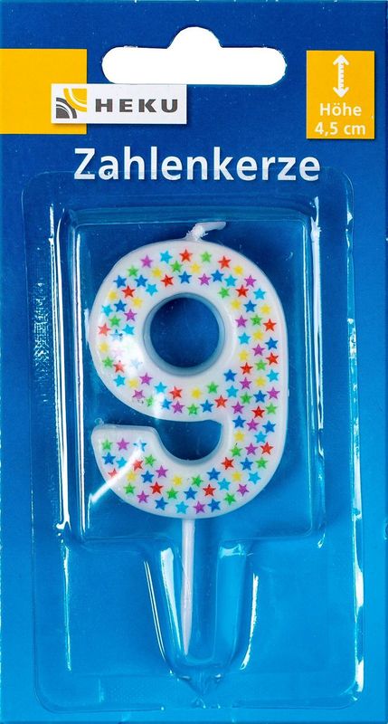 Bougie d'anniversaire avec des étoiles multicolores et pic, Numéro 9, 7 cm, pour gâteaux