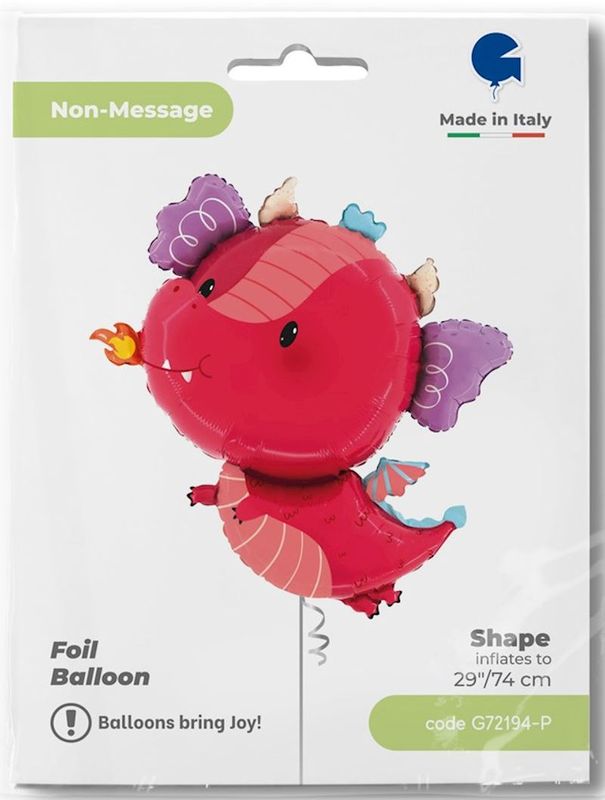 Ballon alu Dragon funny  dimension 63x72 cm, gonflable à l'hélium ou à l'air, pour anniversaire