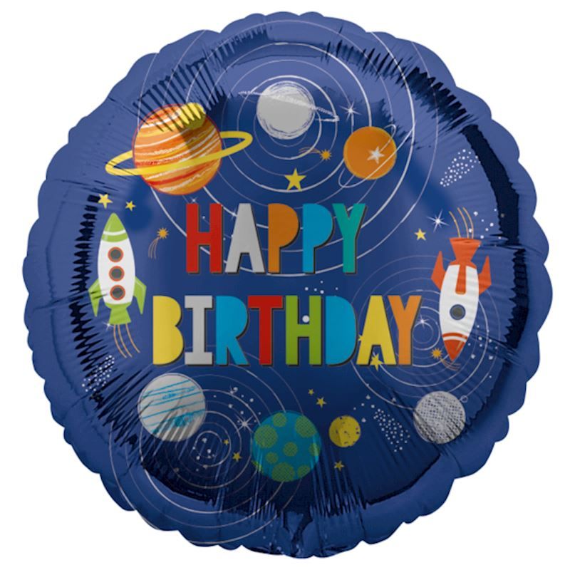 Ballon alu Happy Birthday, joyeux anniversaire, dimension  43 cm, espace et planètes, gonflable à l&#39;hélium ou à l&#39;air, pour anniversaire