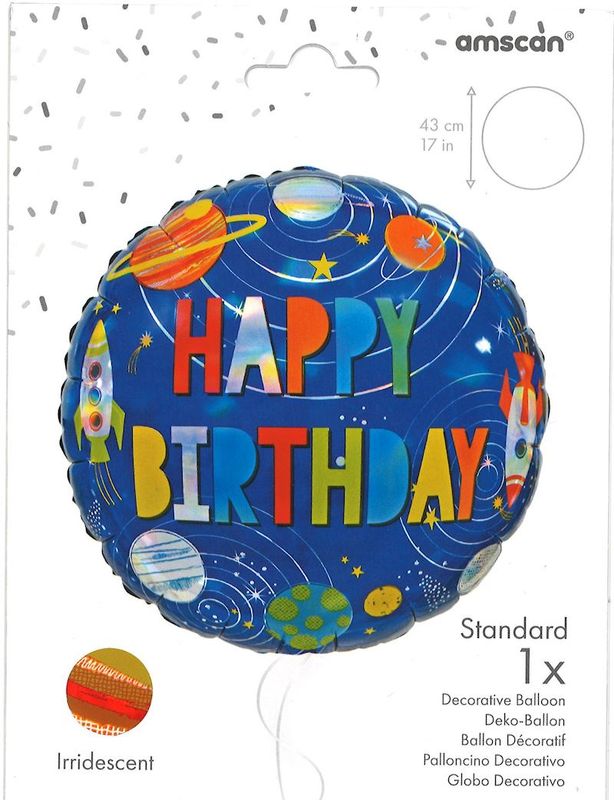 Ballon alu Happy Birthday, joyeux anniversaire, dimension  43 cm, espace et planètes, gonflable à l'hélium ou à l'air, pour anniversaire