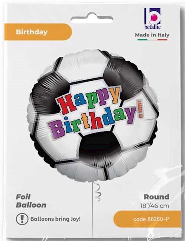 Ballon alu Happy Birthday, Joyeux anniversaire,  football, dimension 45 cm, gonflable à l'hélium ou à l'air, pour anniversaire