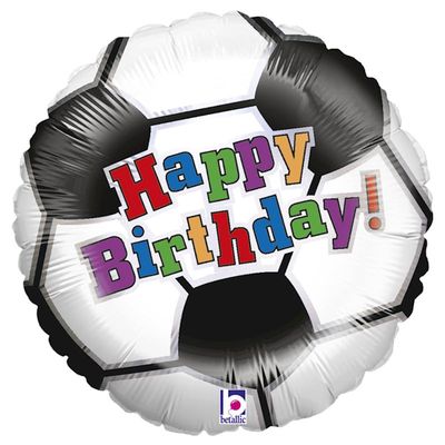 Ballon alu Happy Birthday, Joyeux anniversaire,  football, dimension 45 cm, gonflable à l'hélium ou à l'air, pour anniversaire