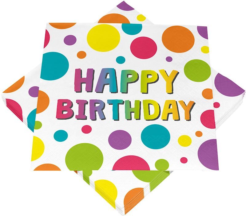 Serviettes Happy Birthday avec des ballons multicolores,  20 pièces, 33x33 cm, pour anniversaire