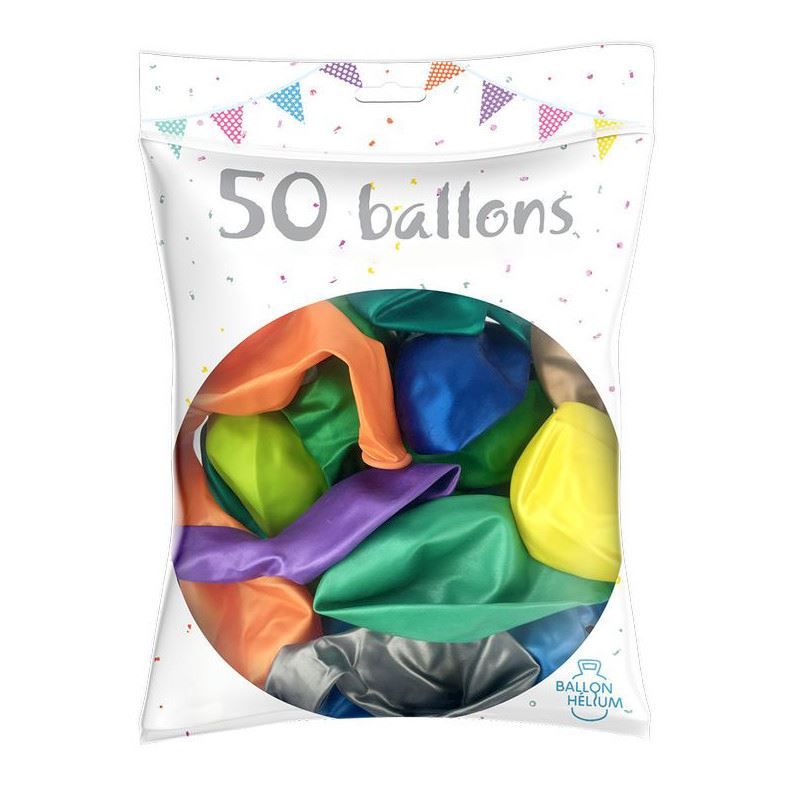 50 Ballons 30 cm métallique couleurs assortis