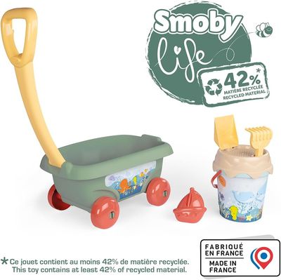 Smoby Life - Chariot de Plage Garni - Seau + Accessoires - Plastique Recyclé - Dès 18 Mois