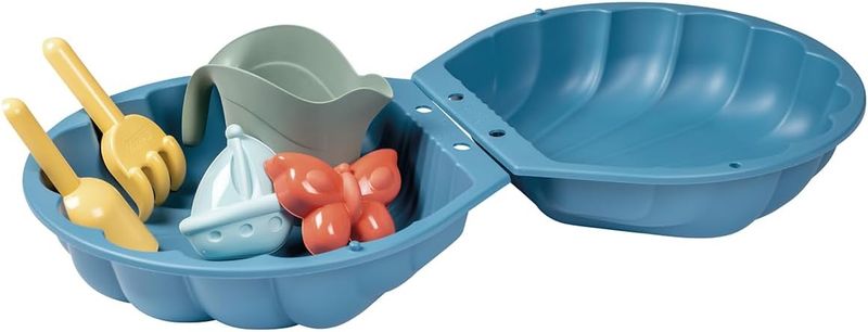 Smoby Life - Mini Bac à Sable Double Garni - en Forme de Coquillage - Pelle, Râteau, Moule à Sable, Arrosoir - Matière Recyclée - A Partir de 18 Mois
