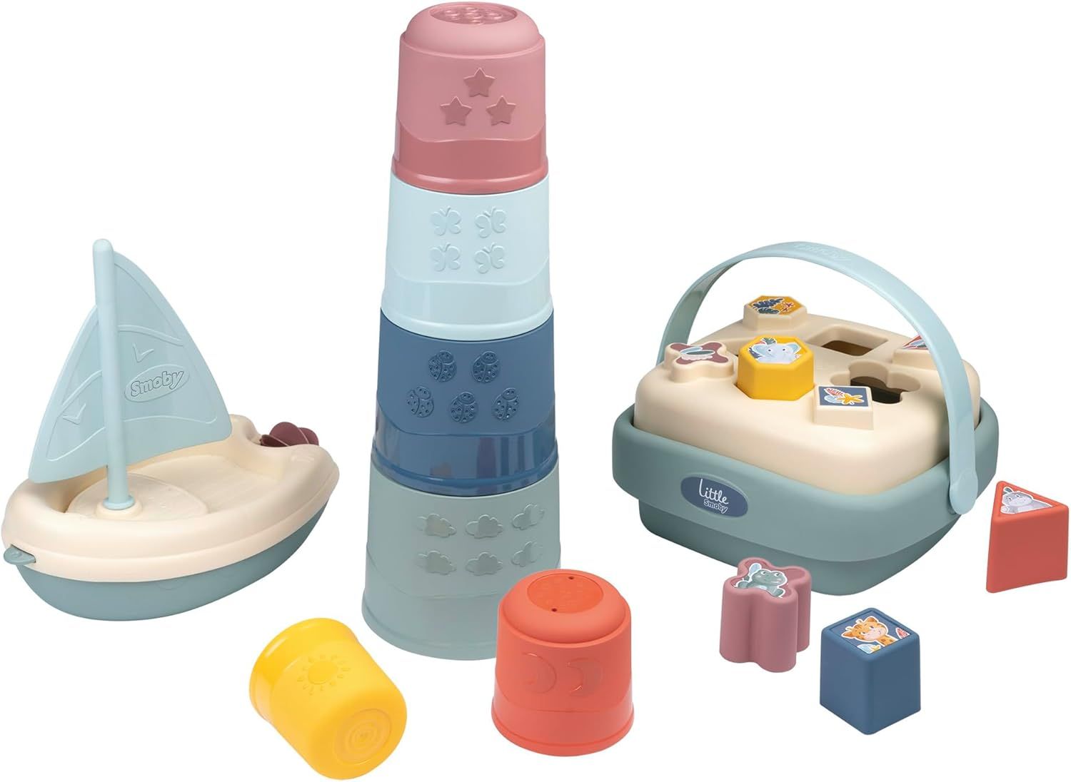 Smoby Little Coffret Eveil et Bain - Reconnaissance des Formes - Motricité - Magic Tower - Panier des Formes - Bateau à Voile - A Partir de 12 Mois