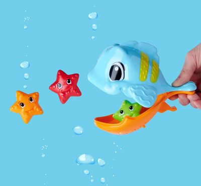 ABC Poisson affamé, Jouet pour bébé, épuisette et étoiles de mer flottantes, 4 pièces, 15 cm, à partir de 12 Mois