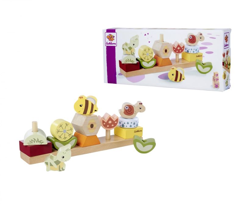 Eichhorn jeu d'empilage abeille, drôles de petites bêtes et fleurs, en bois aux couleurs tendres