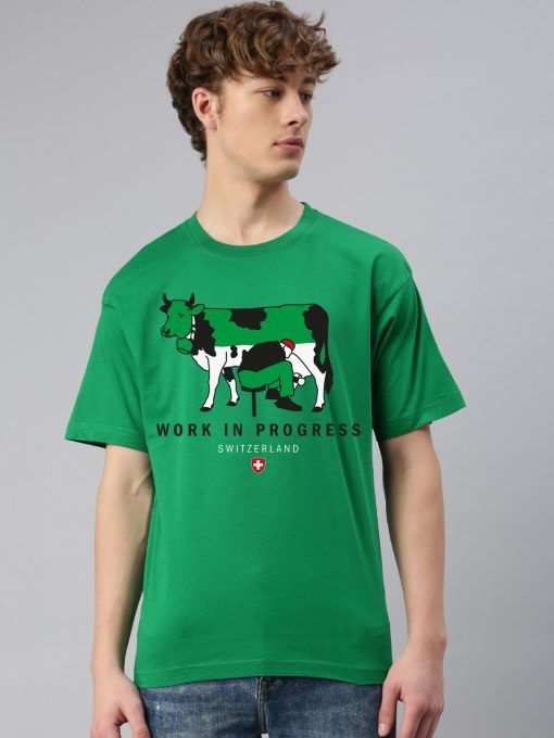 Swiss Vision T-shirt Suisse, Work in Progress, avec vache et agriculteur