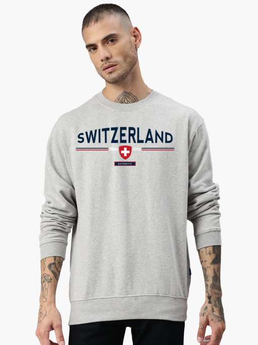 Swiss Vision Pull Sweat-shirt Suisse depuis 1291, couleur gris chiné