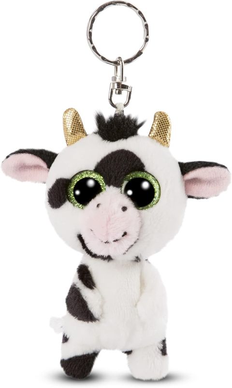 NICI Glubschis : l’Originale – Vache Moolon en Porte-clés Glubschis 9cm - Pendentif en Peluche pour Cordon, Porte-Clef
