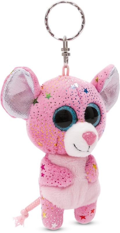 Porte-clés souris  Glubschis Miss Mausie 12 cm - Animal en peluche doté d’une fixation pour cordon, trousseau et porte-clés
