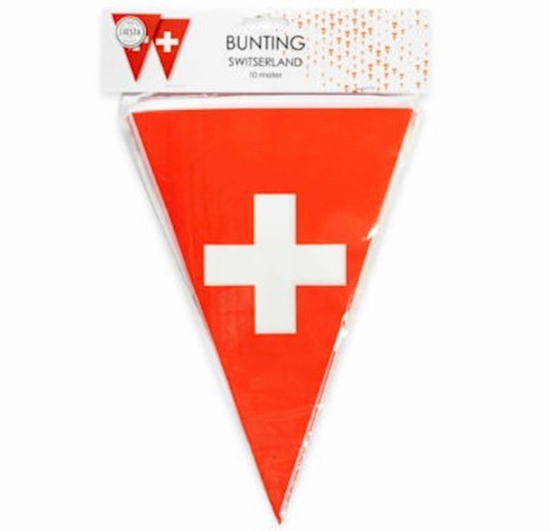 Chaîne de fanions Suisse 10 m, en plastique, pour les fans de foot, hockey