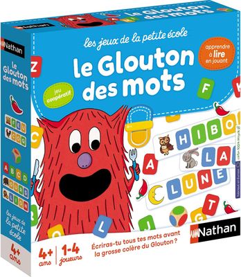 Nathan - Le Glouton des Mots, Jeux de Société Educatif pour Enfants 4 Ans, Apprendre à Lire et Ecrire, Reconnaitre Les Mots et Lettres, Apprentissage en s&#39;amusant, 27 Cartes-Mots, 152 Lettres