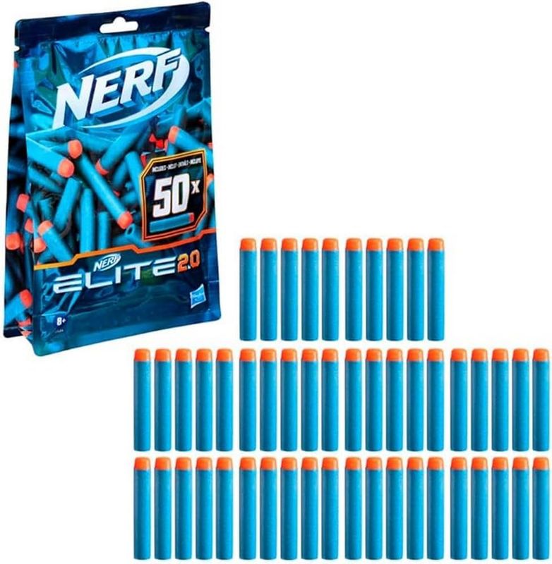 Nerf Elite 2.0, Recharge de 50 Fléchettes Officielles en Mousse, Compatibles avec Tous Les Blasters Nerf Elite