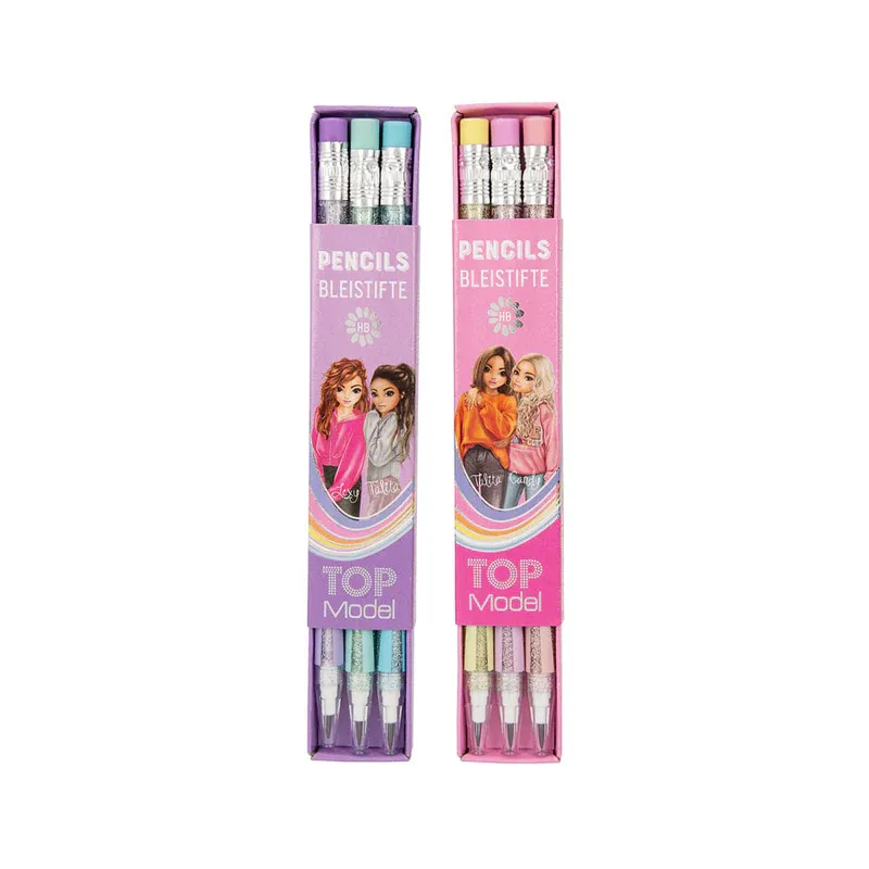 Set de crayons avec gomme Top Model à paillettes