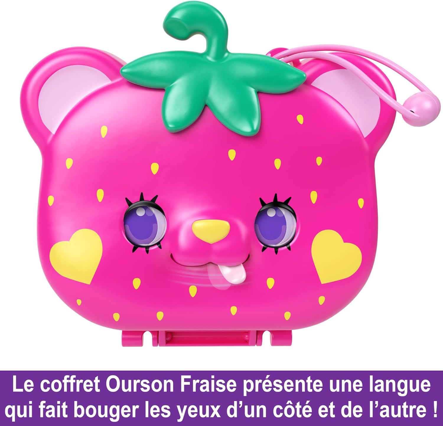 Polly Pocket Coffret Ourson Fraise avec Jardin, 2 Mini-Figurines, 12 Accessoires Dont Panier Élévateur, 5 Éléments De Jeu