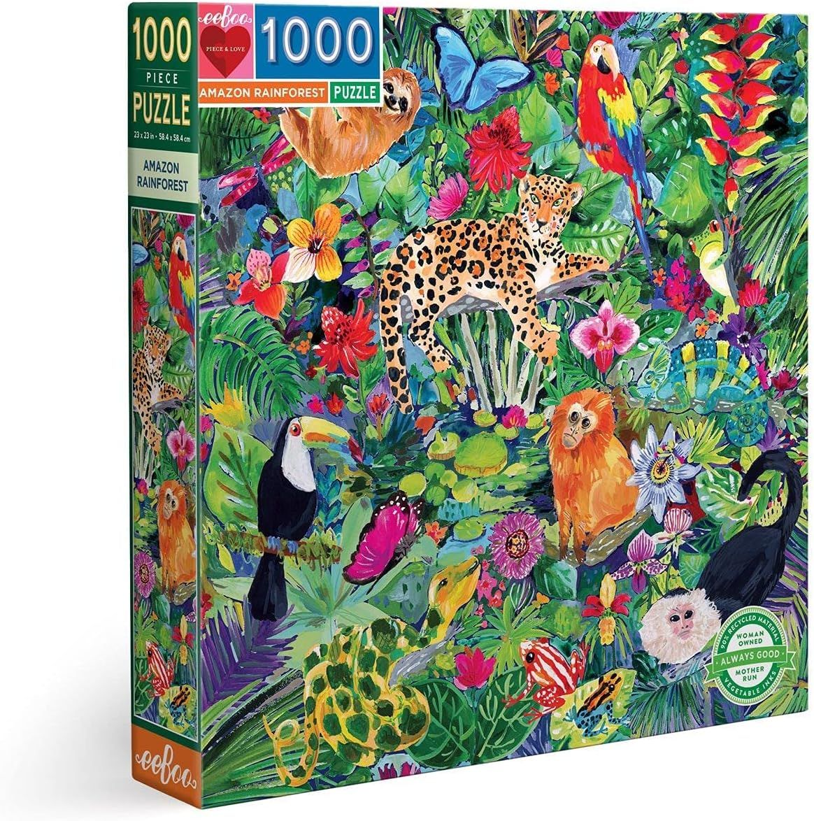 EEBOO - Amazon Rainforest - Puzzle en Carton 1000 pièces sur la forêt amazonienne - Dimensions 58.5 x 58.5 cm
