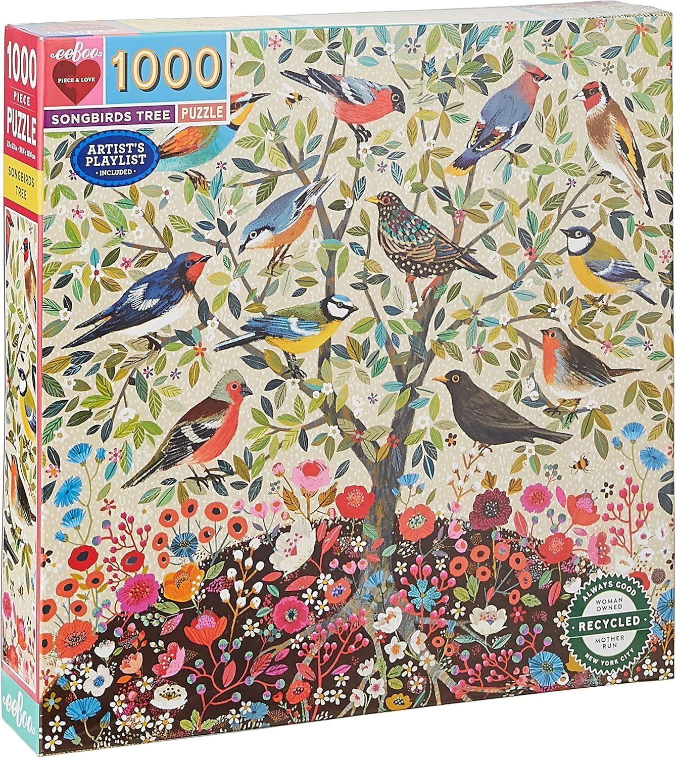 EEBOO - Songbirds Tree Puzzle 1000 pièces - Puzzle 1000 pièces en Carton pour Adulte - Dimensions 58.5 x 58.5 cm