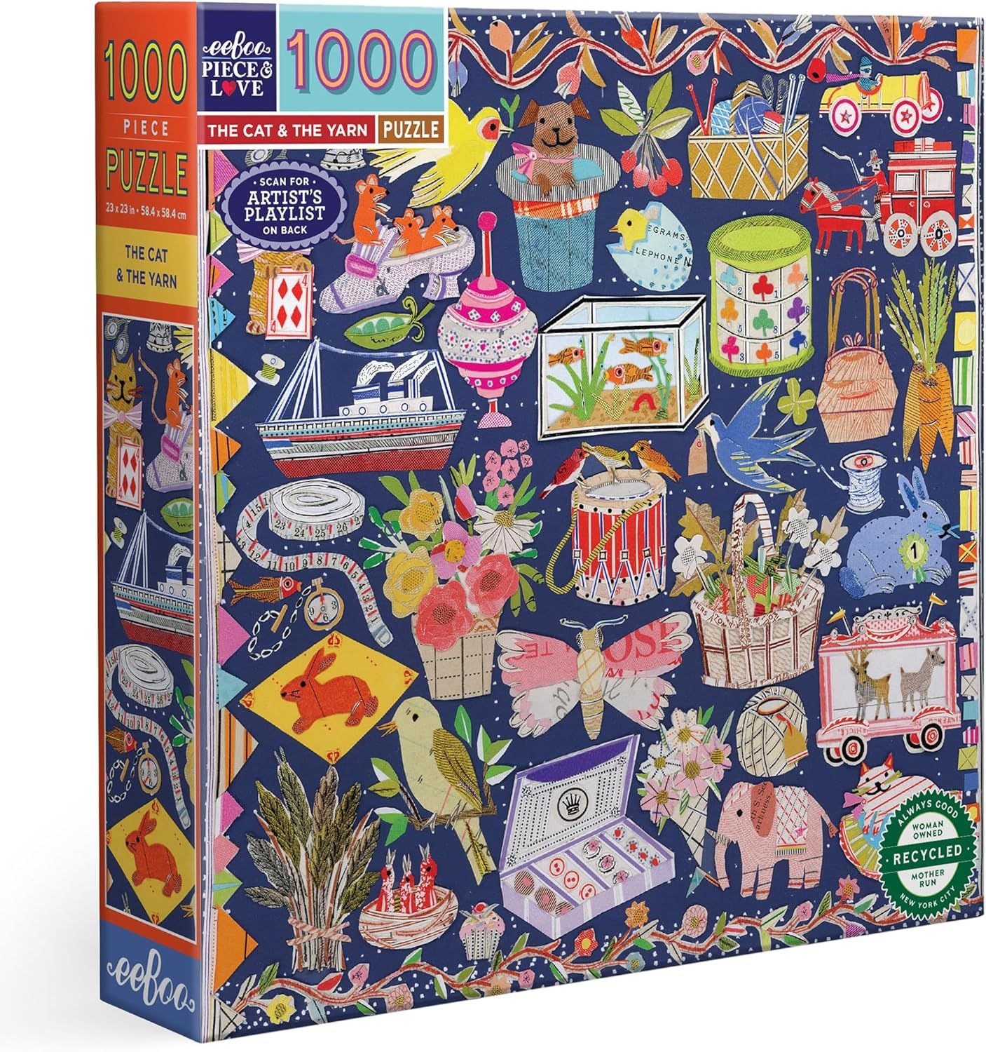 Eeboo - Puzzle 1000 pièces The Cat and The Yarn - 1000 Pièces en Carton - Dimensions 58.5 cm x 58.5 cm