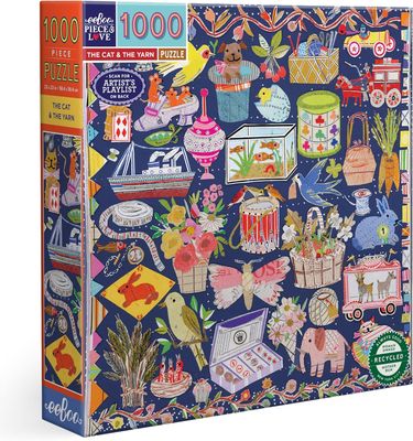 Eeboo - Puzzle 1000 pièces The Cat and The Yarn - 1000 Pièces en Carton - Dimensions 58.5 cm x 58.5 cm