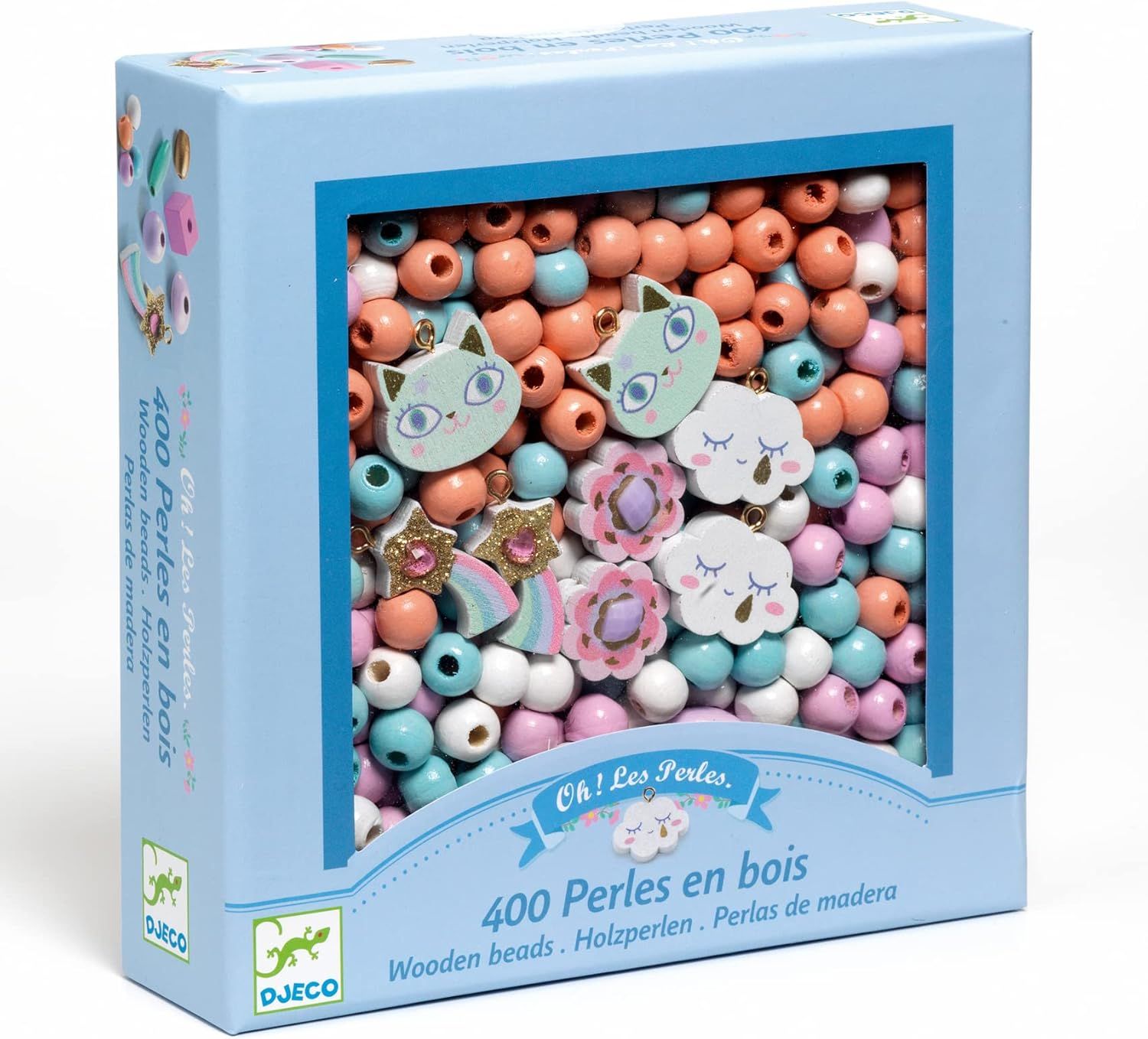 DJECO - Perles en Bois Arc-en-Ciel Perles, Multicolore