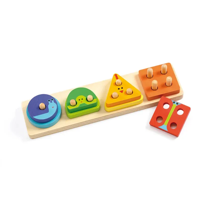 Djeco 1234 Basic jeu d&#39;encastrement en bois, couleurs et formes