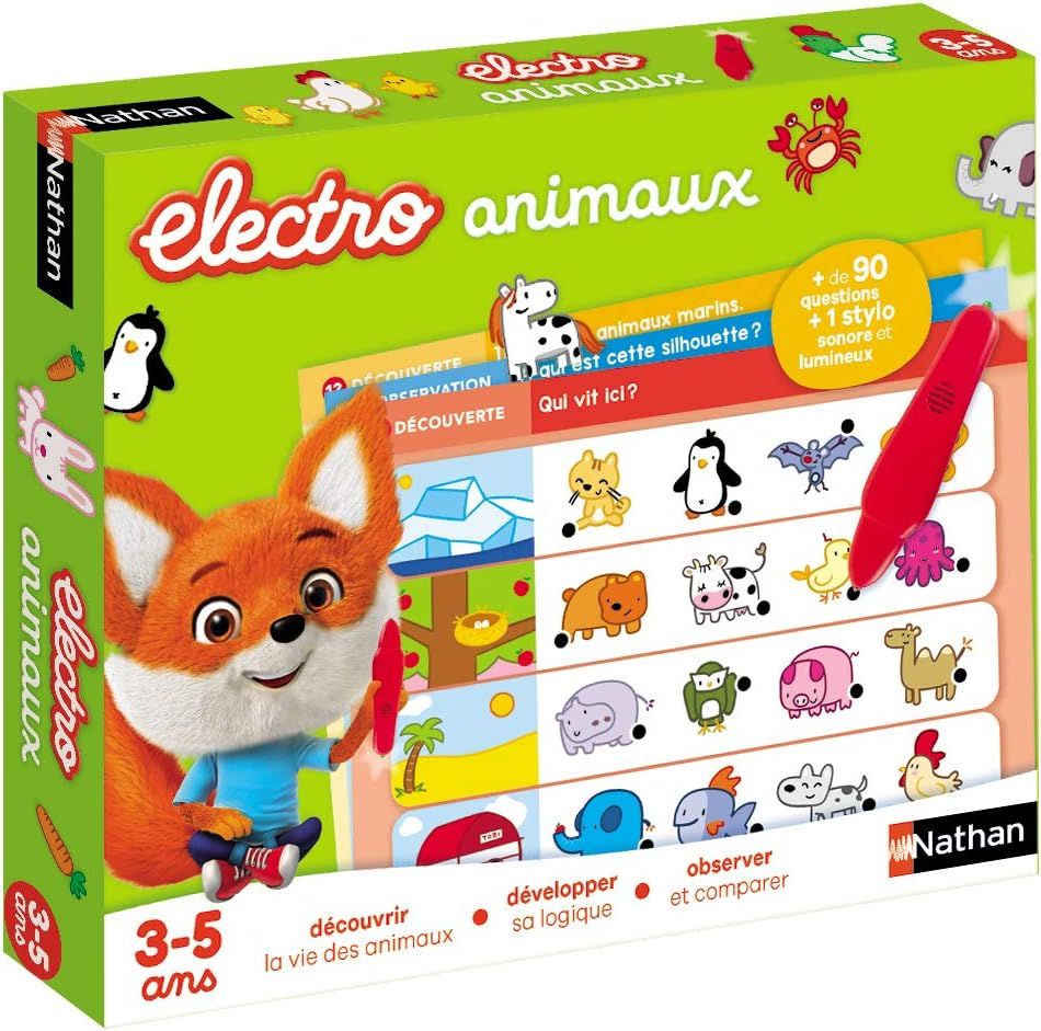 Nathan electro animaux,  jeu de questions-réponses sonore et lumineux avec stylo inclus