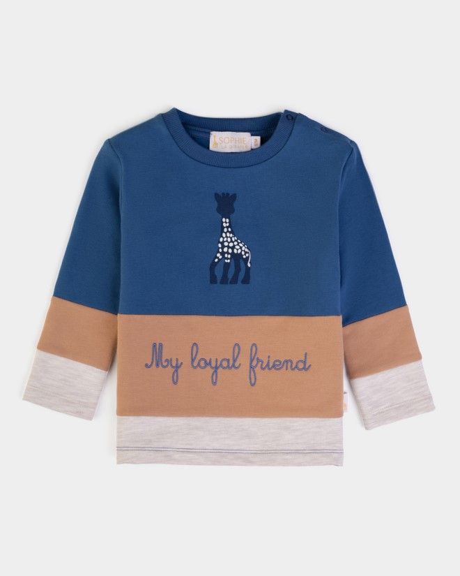 Pull coton 3 couleurs, bleu, brun, beige Sophie la Girafe