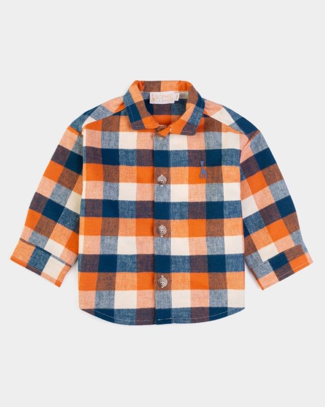 Chemise de bûcheron orange, bleu et écru molletonnée Sophie la Girafe