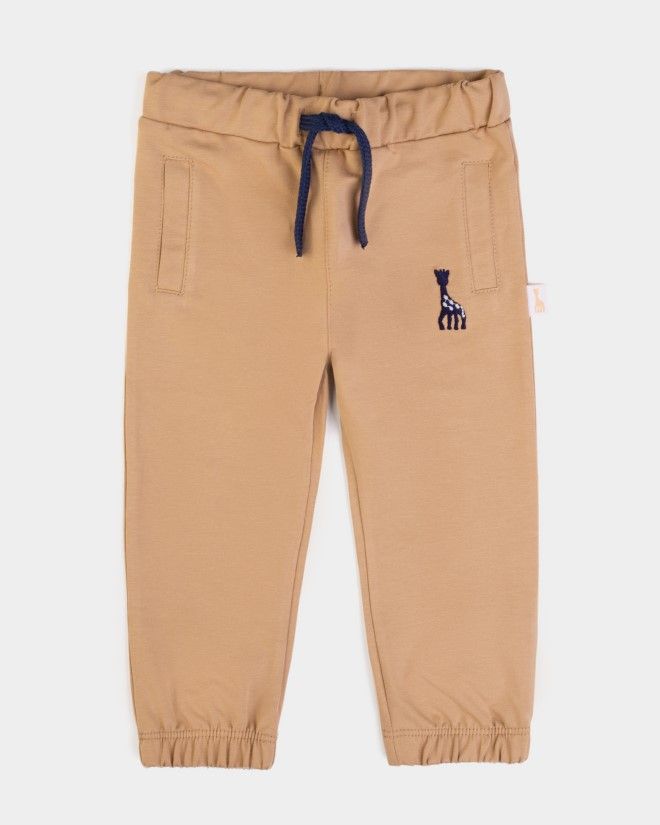 Pantalon jersey marron avec Sophie la Girafe brodée