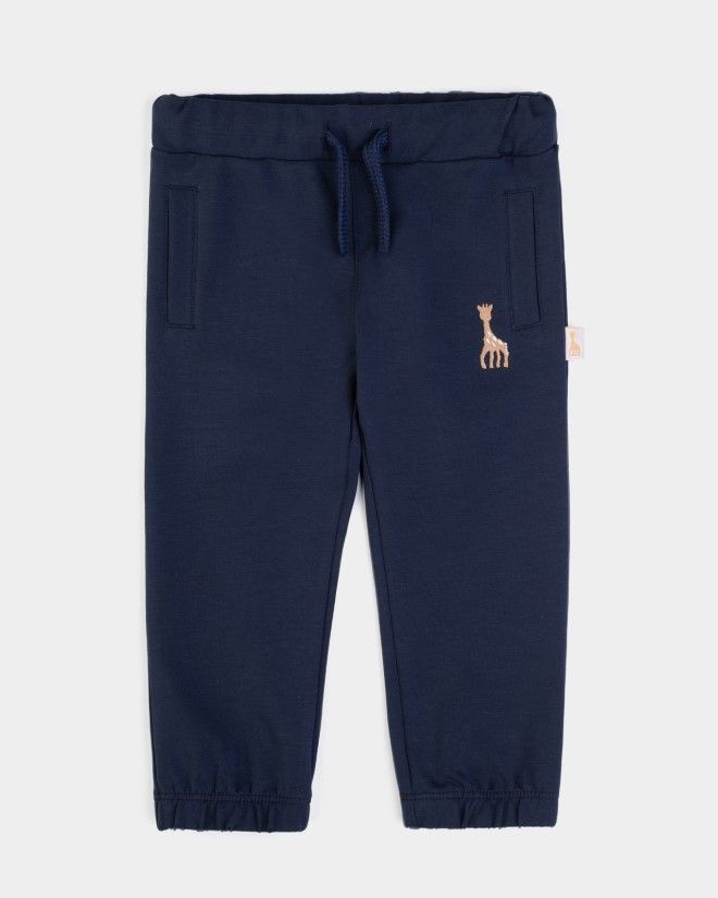 Pantalon jersey marine avec Sophie la Girafe brodée