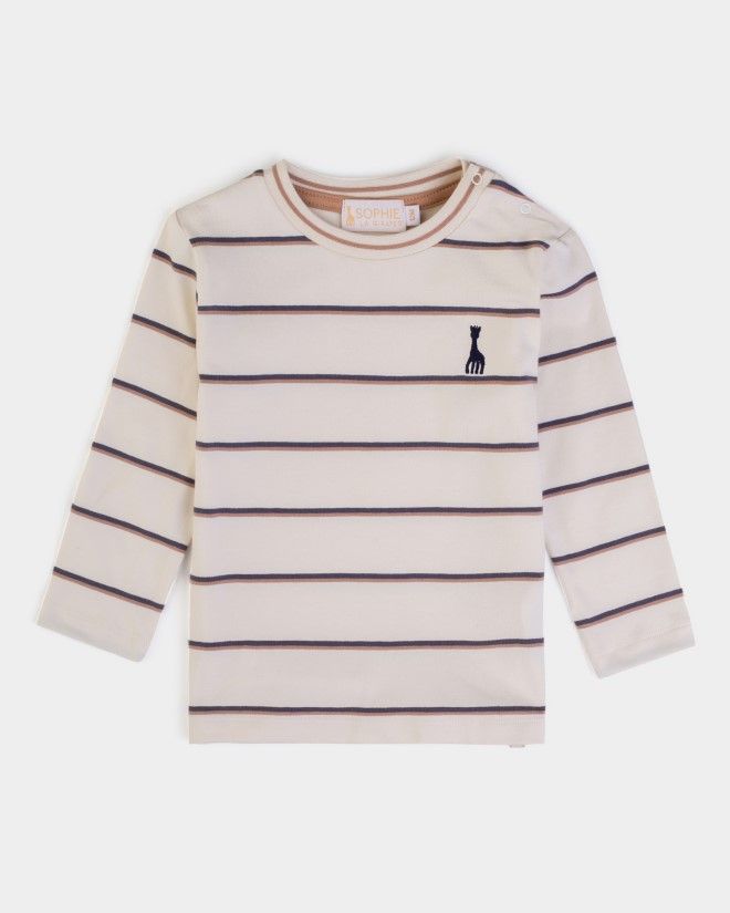 Pull coton beige ligné bleu et marron Sophie la Girafe
