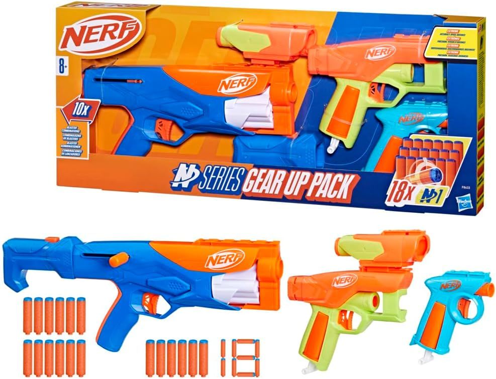 Nerf N Series Gear Up Pack, Pack de 3 Blasters avec 18 Fléchettes N1