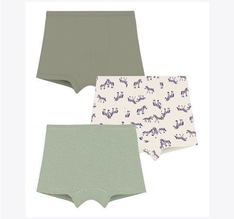 Petit Bateau Lot de 3 boxers imprimé zèbres, uni et milleraies